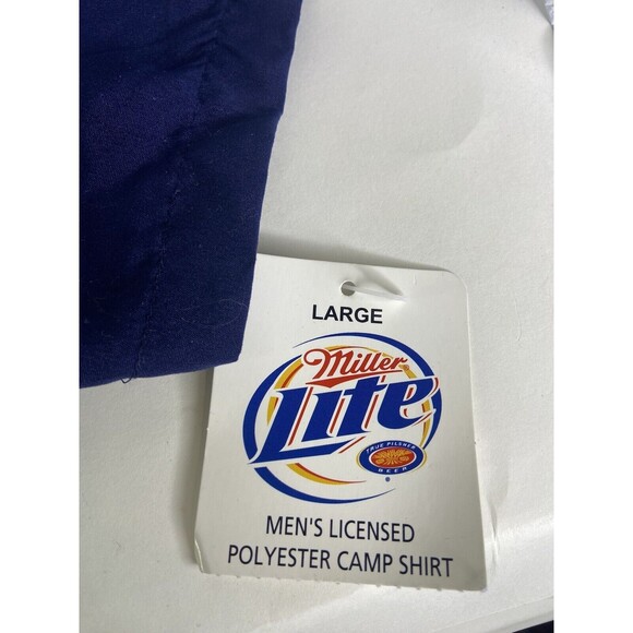 Miller Lite Mens Size L Hawaiian Surf Camp Shirt Short Sleeve Blue Button Down - Picture 4 of 7